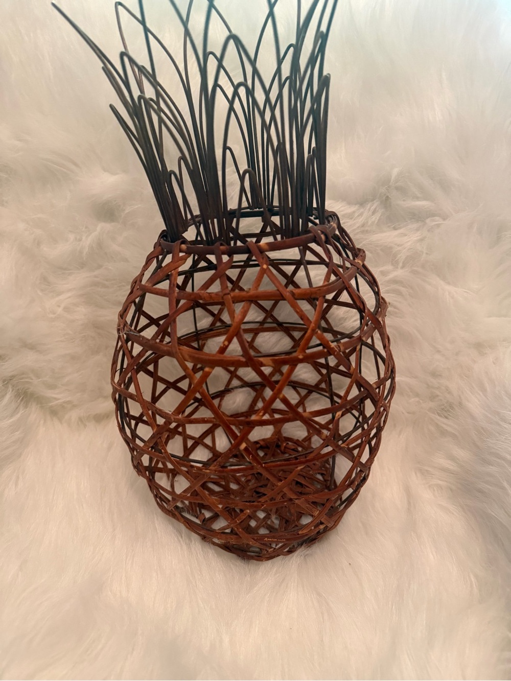 Olive and Oak Wire Pineapple Wine Cork Container Rattan Decorative Vase